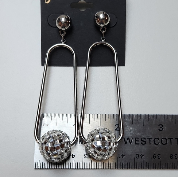 g by Gennaro Disco Ball Dangle Earrings Silver Tone Ball Post - Picture 5 of 7